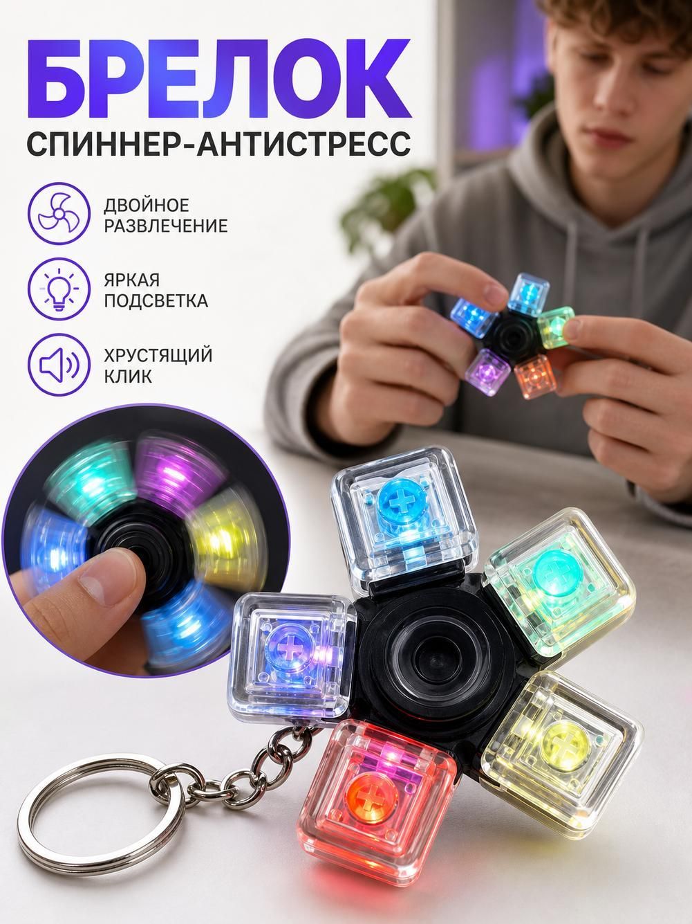 Брелок клавиатура/Вращатель/Декомпрессионные игрушки