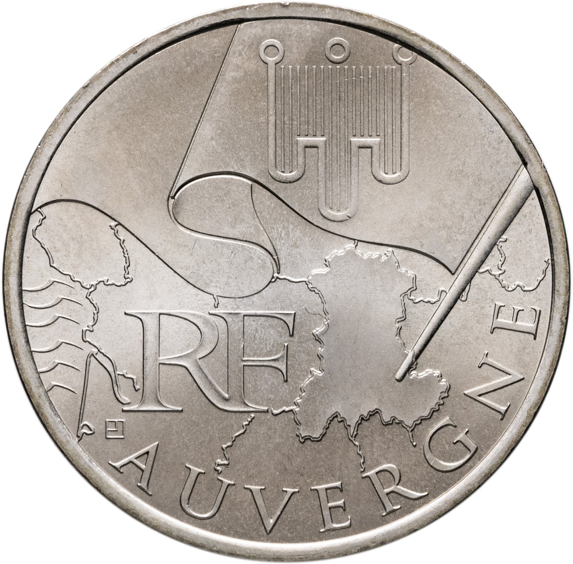 Франция 10 евро 2010 "Регионы Франции - Овернь", Серебро 500, в сохранности UNC