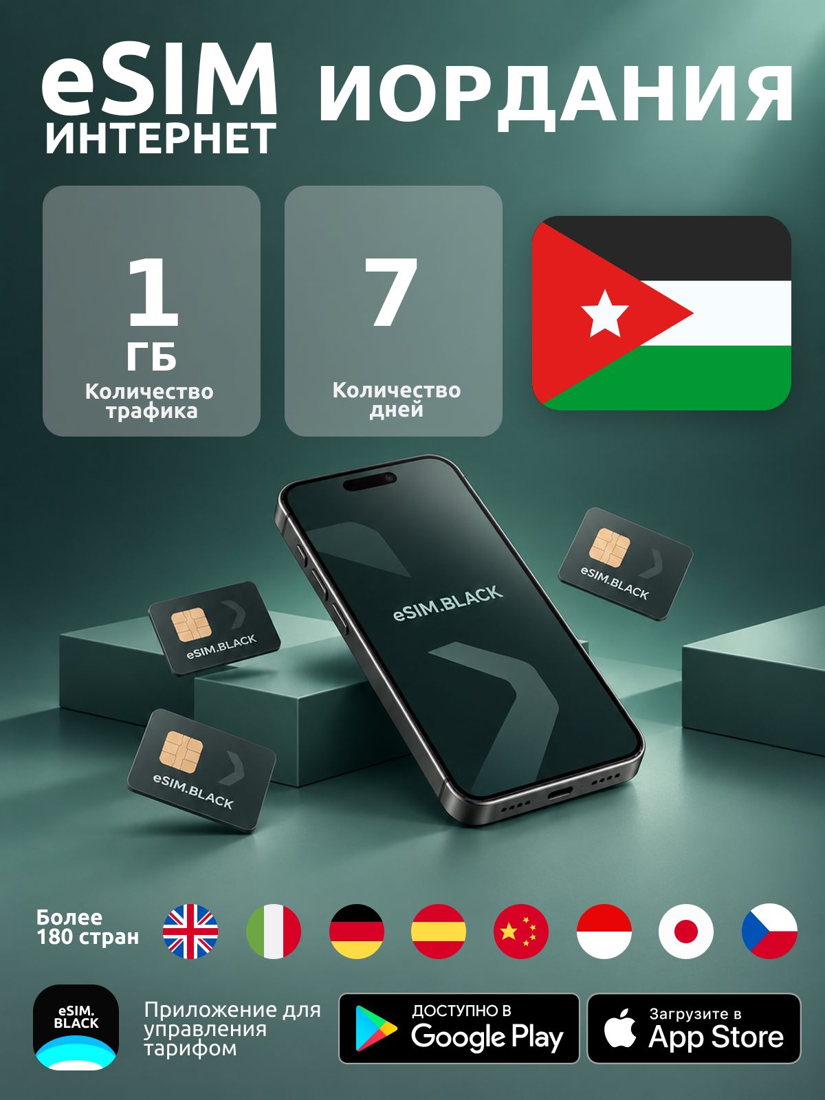 Иордания/7 дней/1 ГБ - eSIM для мобильного интернета ( iPhone | Android ).