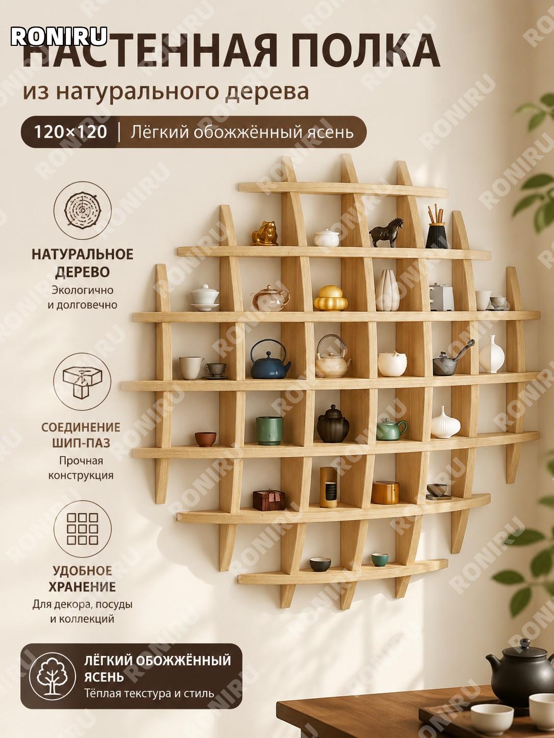 Настенный цветочный стеллаж из древесины павловнии 120×120 см, большой формат с соединением шип-паз для декора дома