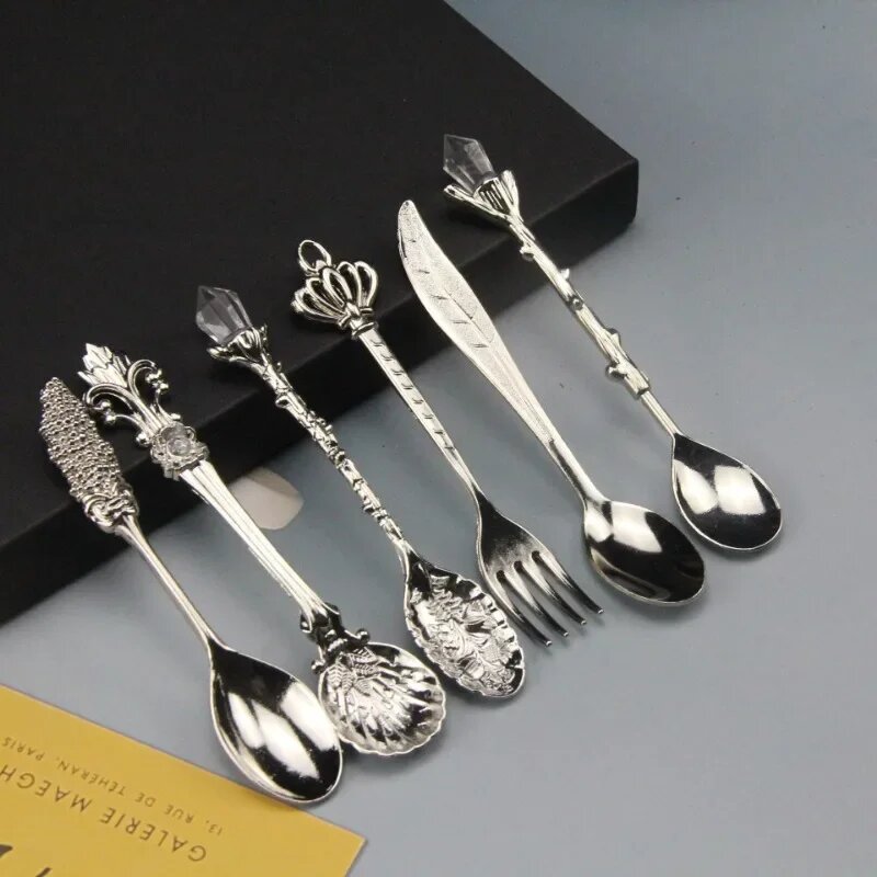 Винтажные мини столовые приборы из цинкового сплава, набор из 6 штук Silvery