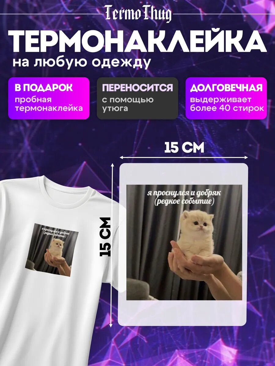 Термонаклейка на одежду мем котики термотрансфер