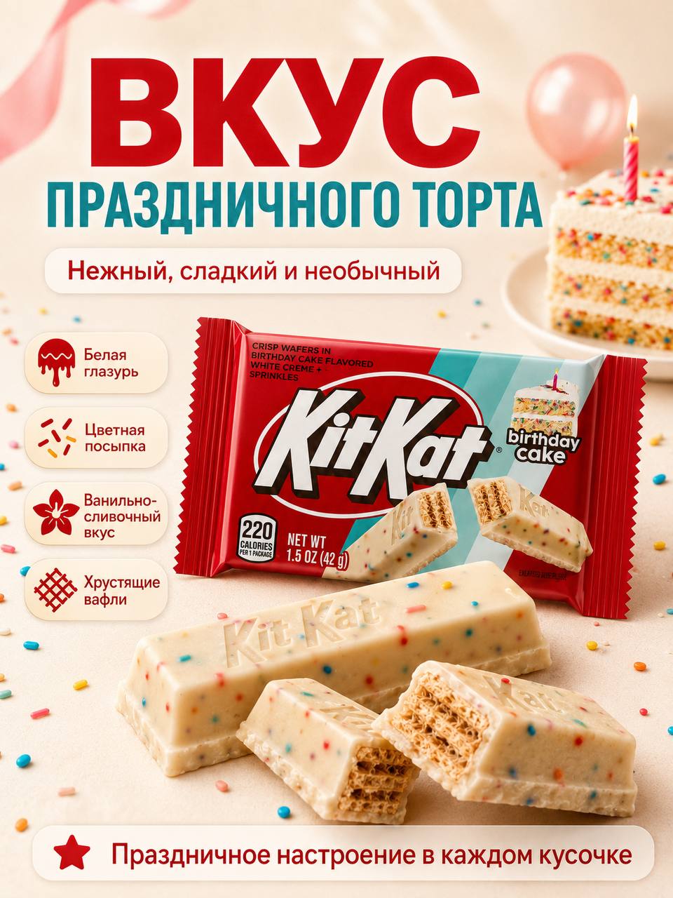 Kitkat со вкусом Birthday Cake Flavored 5 42 г