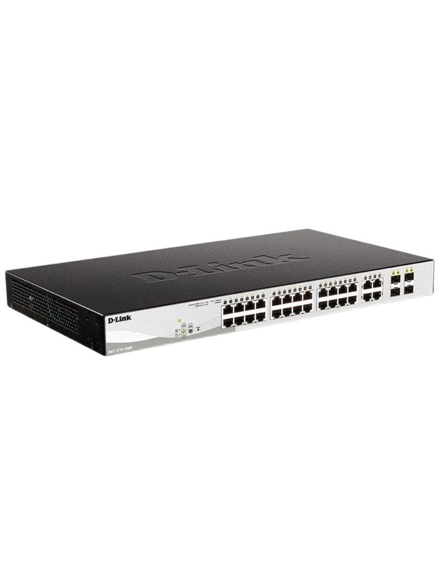 Коммутатор DGS-1210-28MPF/F3A Smart L2 Switch 24х1000Base-T PoE, 4хCombo 1000Base-TS
