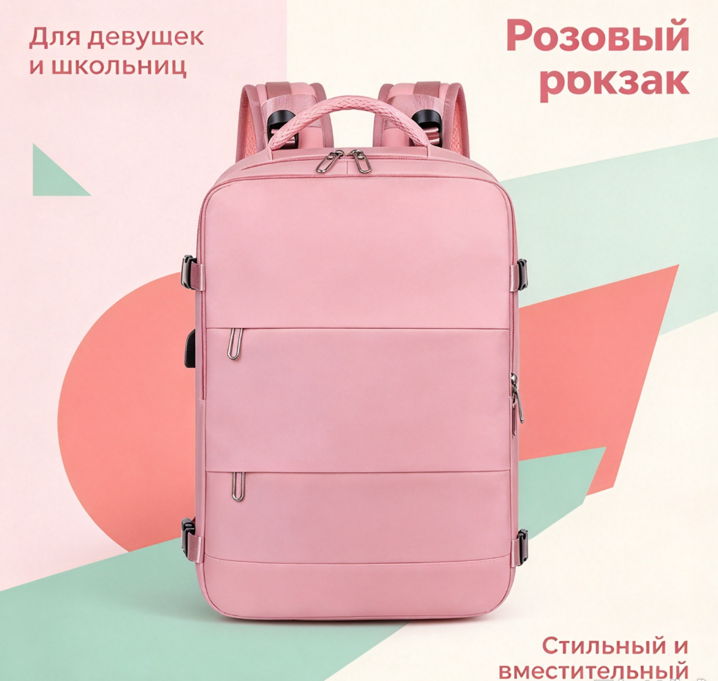 Рюкзак дорожный 30×45×20 см розовый, 35л, водоотталкивающий оксфорд, для ноутбука 15.6 дюйма