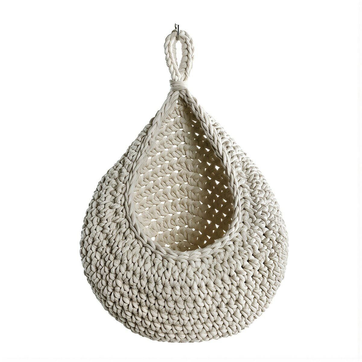 Настенная корзина из хлопковой веревки для фруктов ручная вязка размещается в кухне гостиной прихожей для удобного хранения продуктов и мелочей, Средний размер 17×23 см