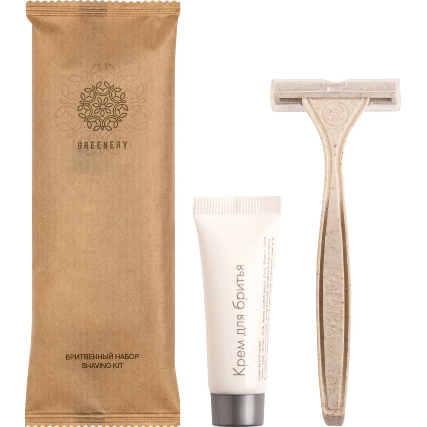 Greenery Набор бритвенный Greenery флоупак крафт (бритва, крем для бритья, 150 штук в упаковке)