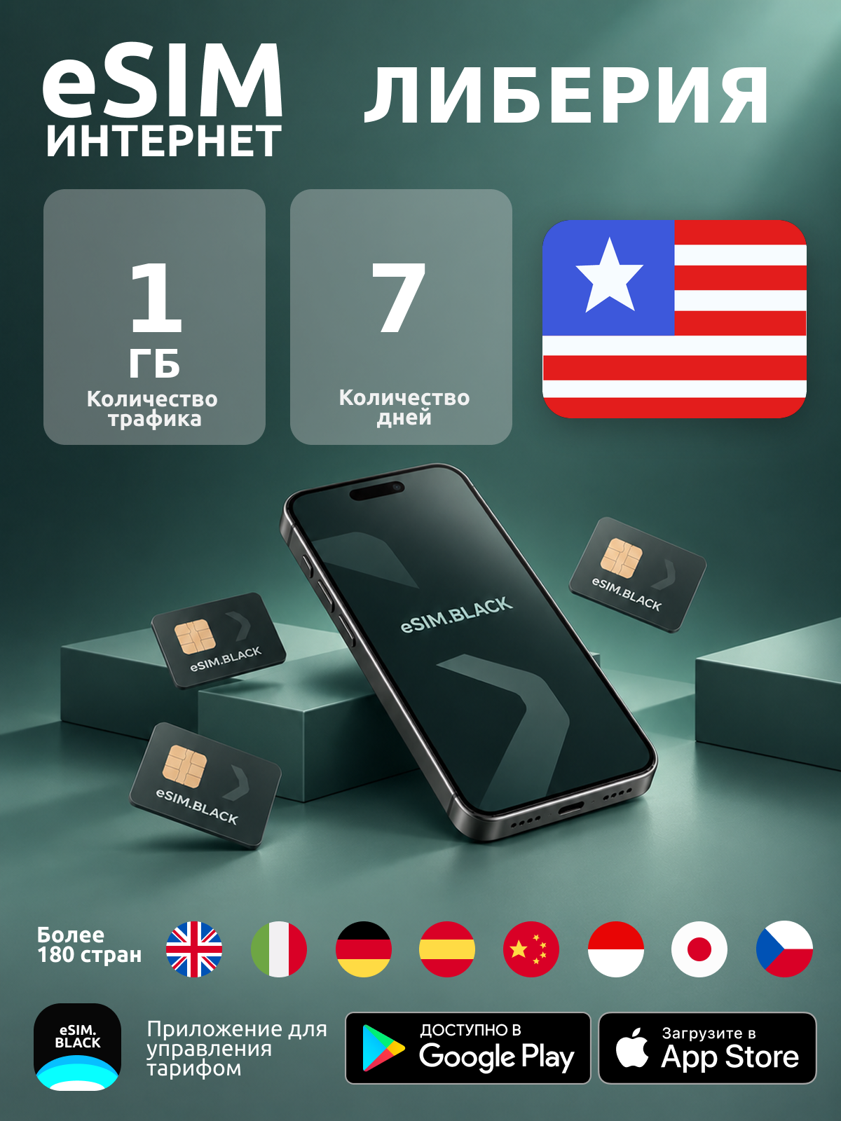 Либерия/7 дней/1 ГБ - eSIM для мобильного интернета ( iPhone | Android ).