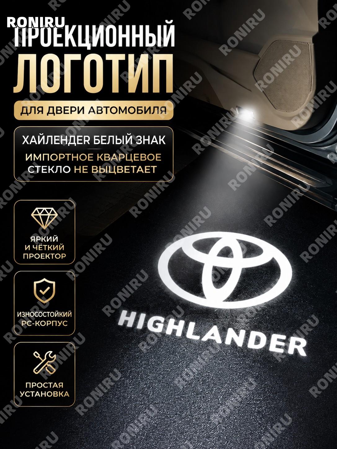 Линза подсветки дверей Toyota Highlander белый логотип, импортное кварцевое стекло PC без выцветания автоаксессуар