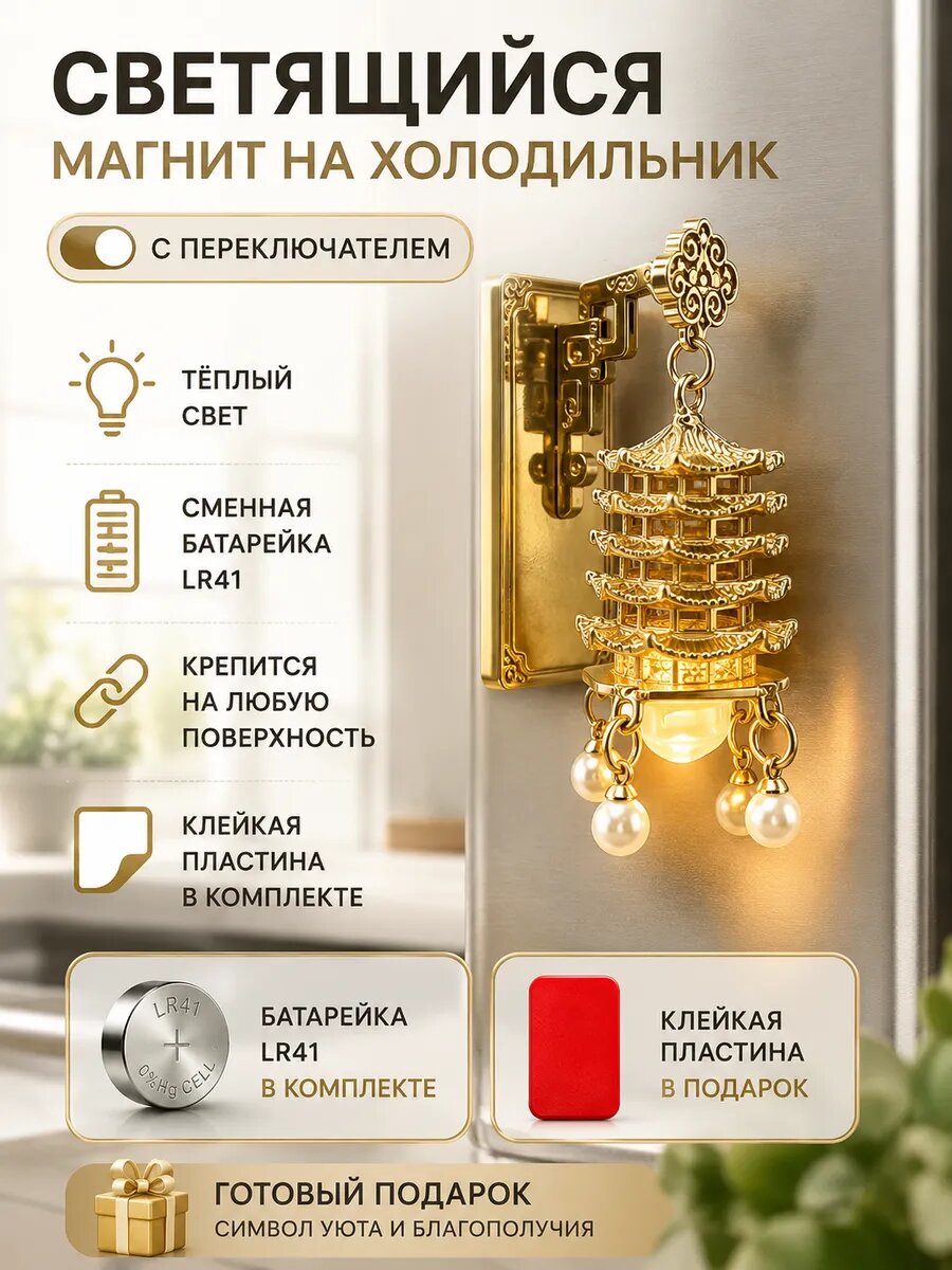 Светящийся магнит на холодильник, с выключателем.