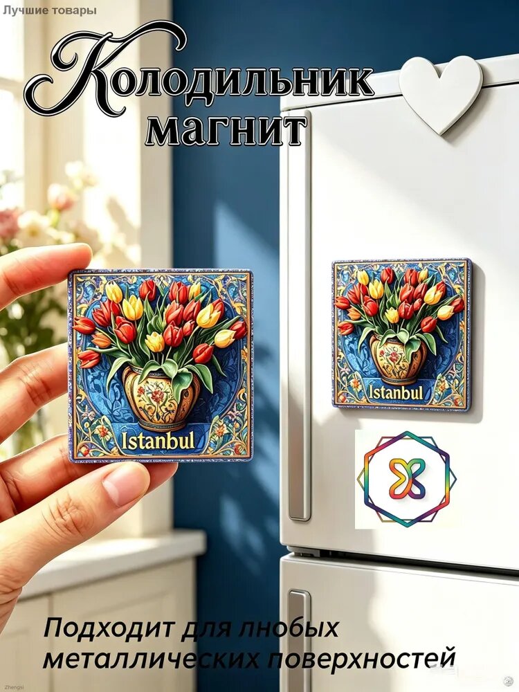 Магнит-сувенир в форме вазы с тюльпанами для украшения стен дома, наклейка на холодильник, небольшой подарок.