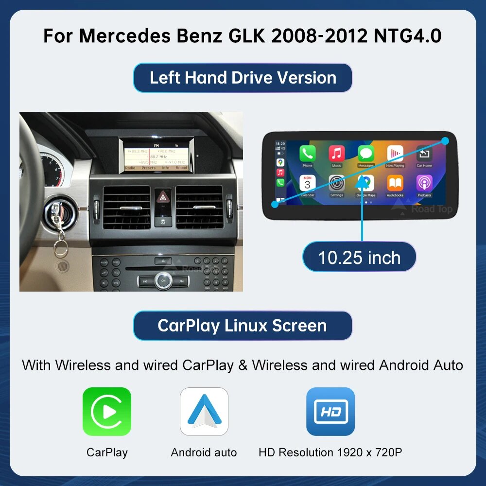 10.25" Carplay Linux экран для Mercedes Benz GLK 2008-2012 LHD