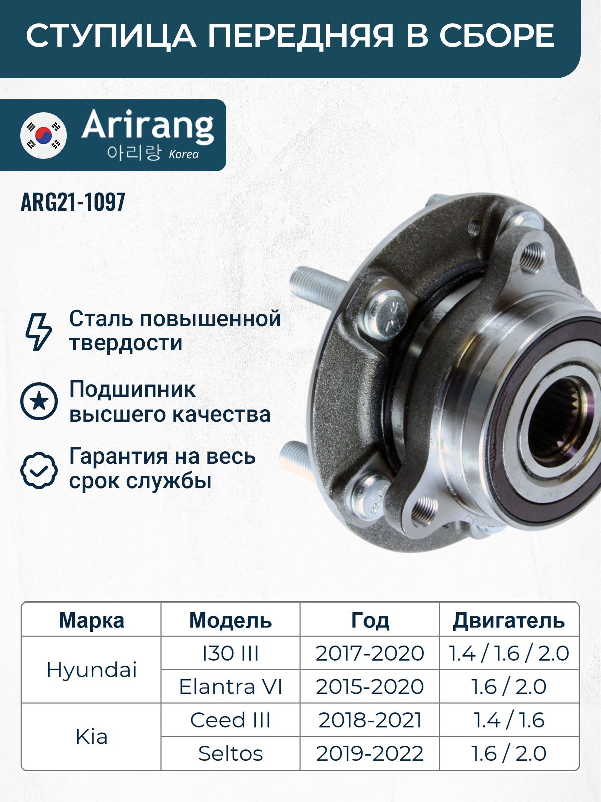 Ступица передняя Хендай Элантра 6, Ай30 3, Киа Сид 3, Seltos / OEM 51750F2000