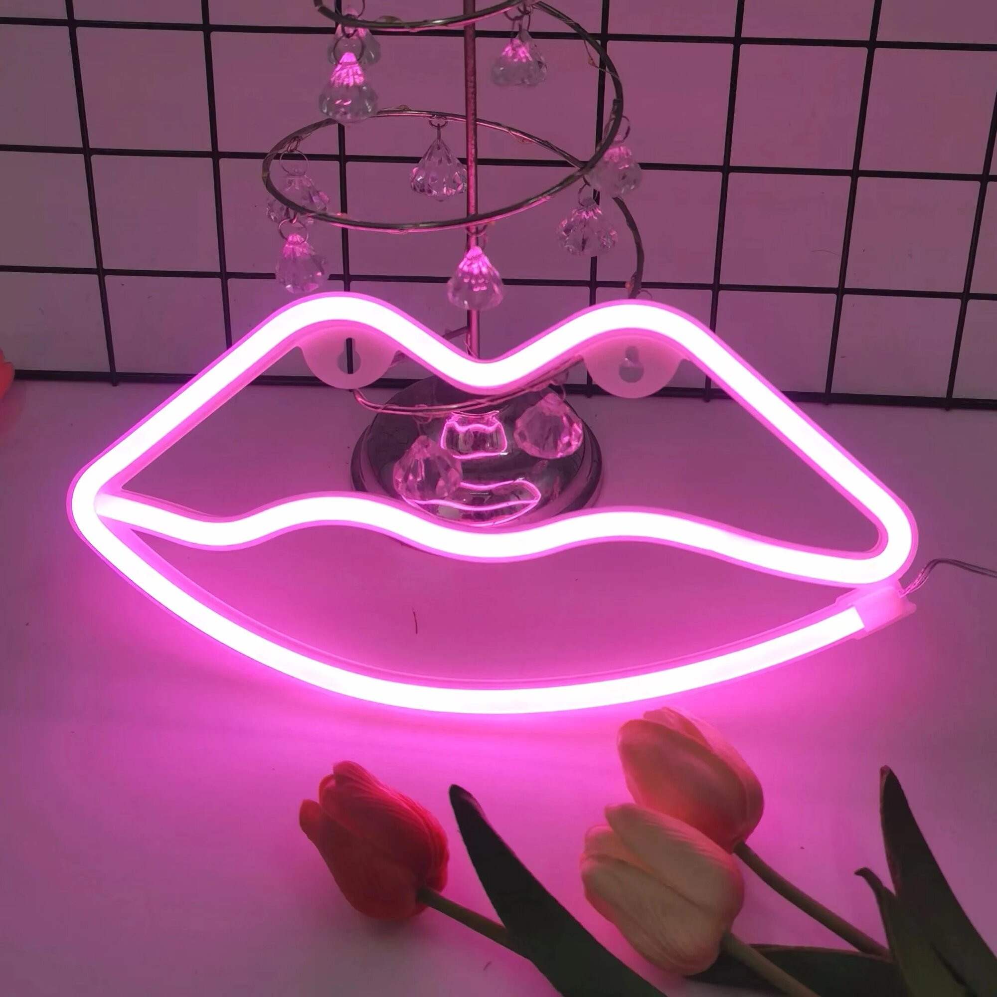 Романтические неоновые светильники USB/батарея Розовый, Lips
