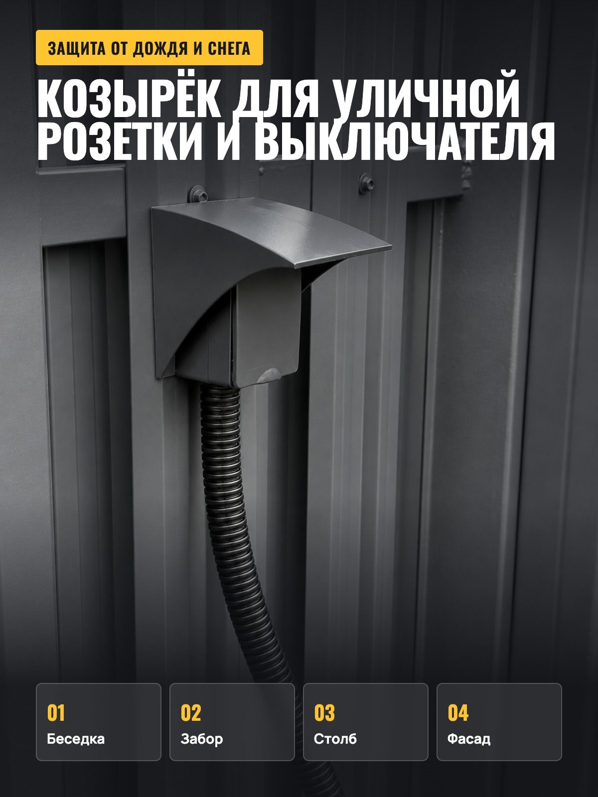 Козырёк для уличной розетки и выключателя, защитный навес от дождя и снега на розетку в беседку, на забор, столб, фасад