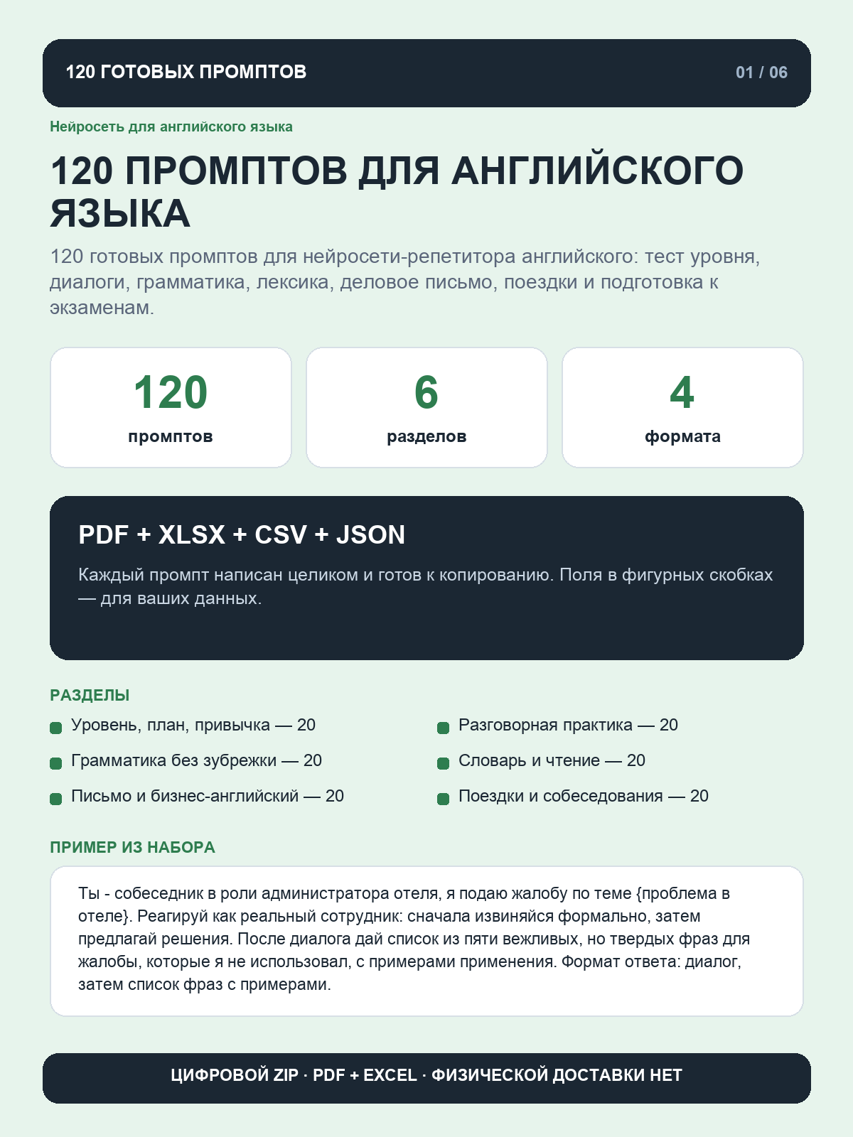Промпты для ChatGPT для английского языка: 120 запросов для разговора, грамматики и переписки, цифровой ZIP PDF Excel