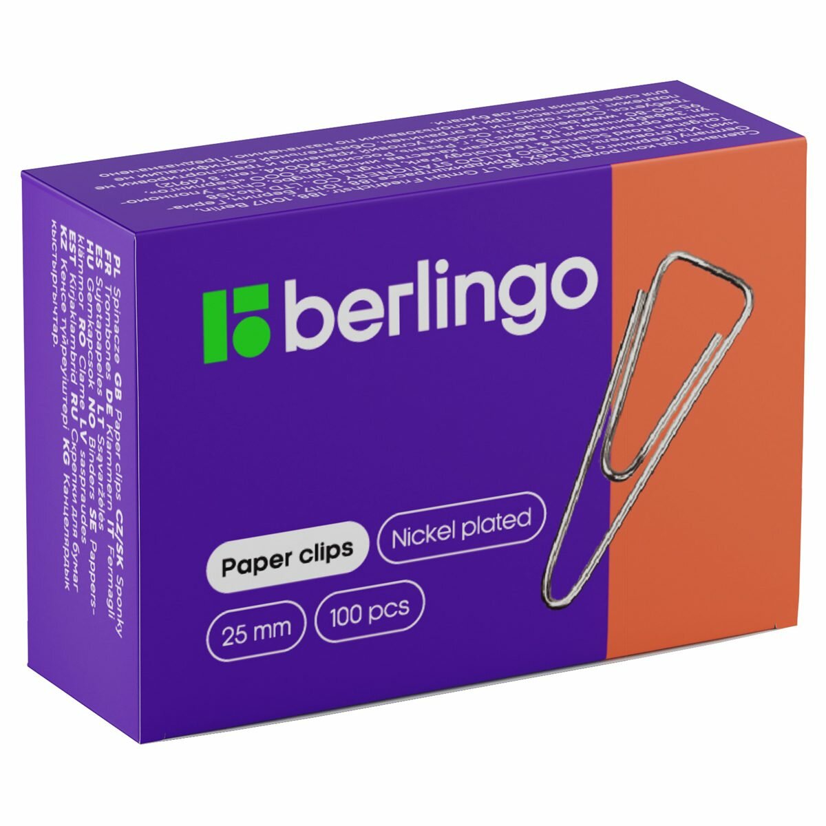Скрепки Berlingo (25мм, никелированные треугольные, с отогнутым краем) 100шт. (BK2510n)