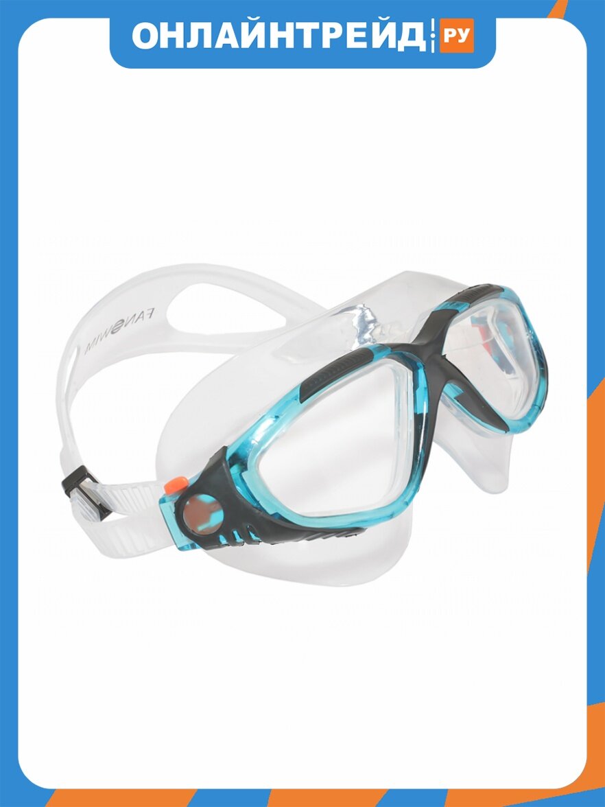 Очки для плавания Fanswim T19, прозрачные линзы, голубая с черным рамка, прозрачный силикон
