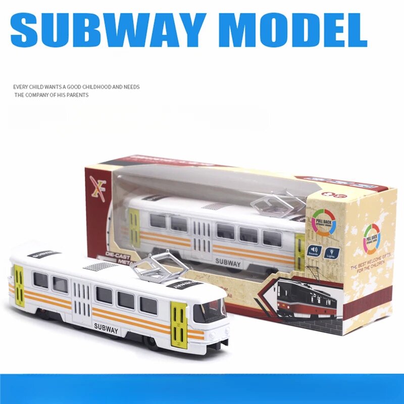 Игрушечный металлический автобус NEWAO MODEL Tram со звуком и светом Бежевый, White With box