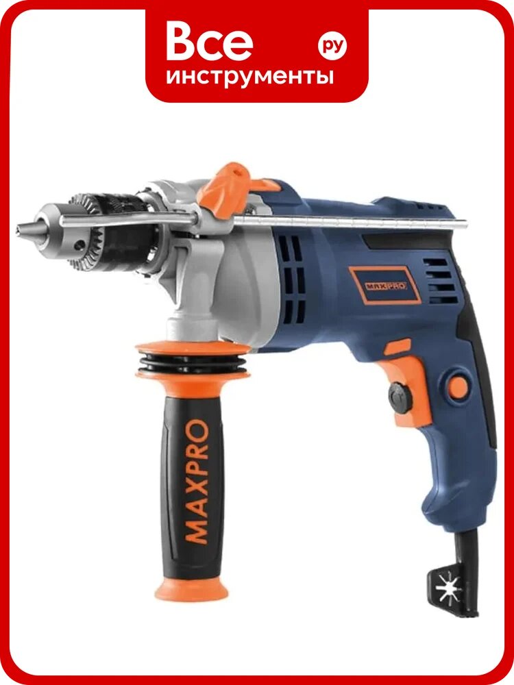 Дрель ударная MAX-PRO 850 Вт, 0-3000 об/мин, ключевой патрон 1,5-13 мм, 2,4 кг, антивибрационная ручка, меалл. корпус редуктора, резиновые вставки, ко 85068