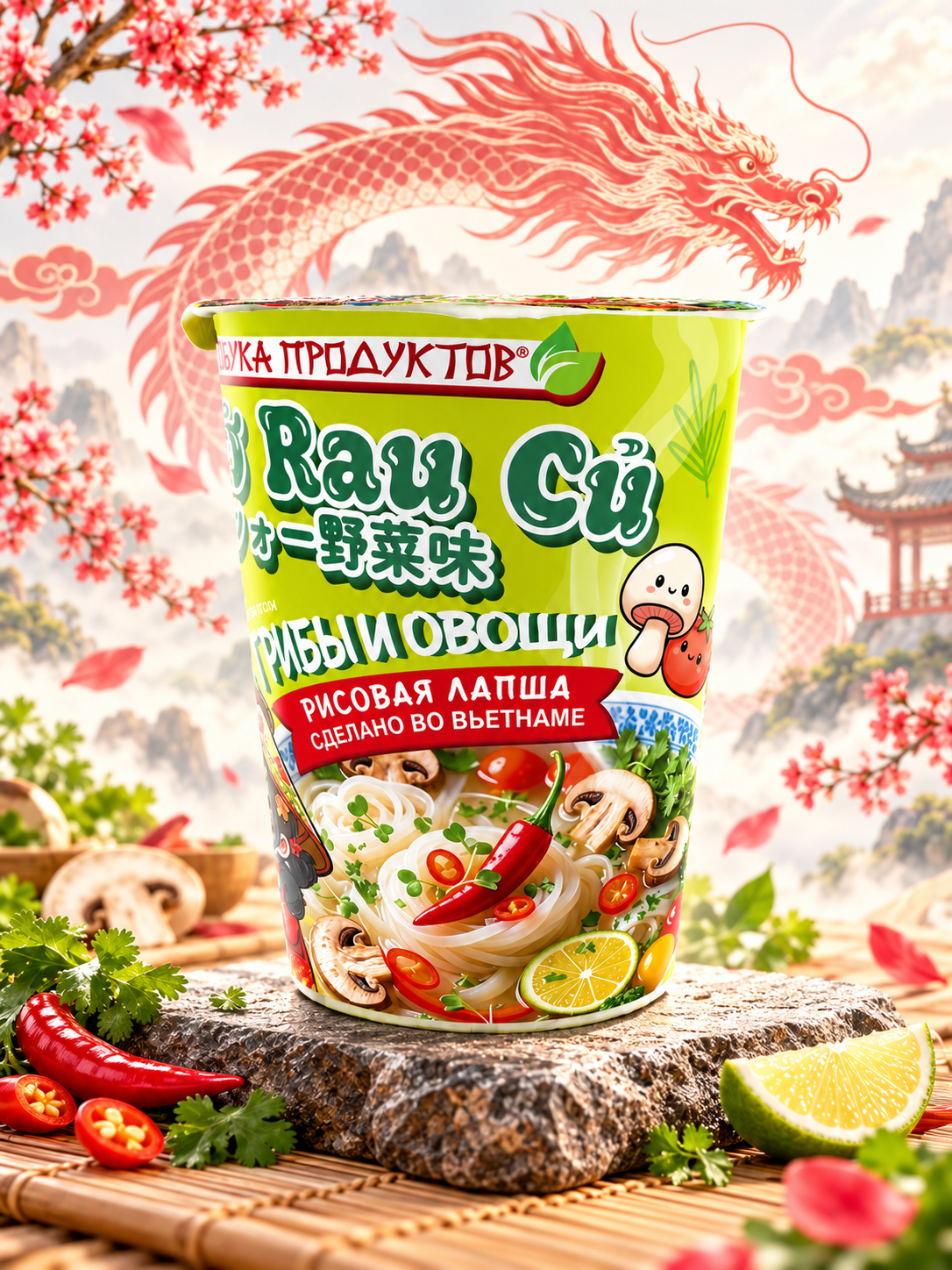 Лапша быстрого приготовления KING PHO рисовая со вкусом овощей 61 г, Вьетнам