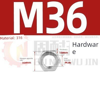 Нержавеющая сталь шестигранная гайка М36 с шагом резьбы 4,0 мм 316 для строительства