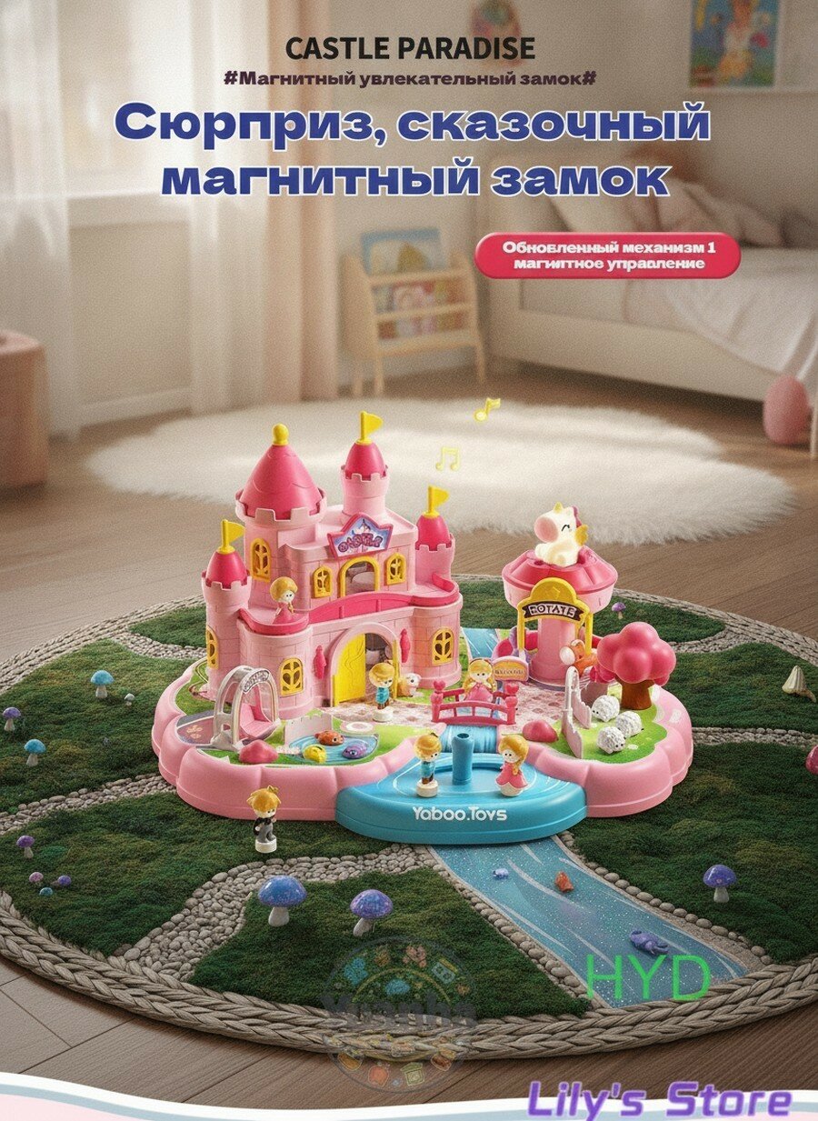 Кукольный домик волшебный замок с магнитной куклой девочкой из розового ABS пластика игрушка для детей набор