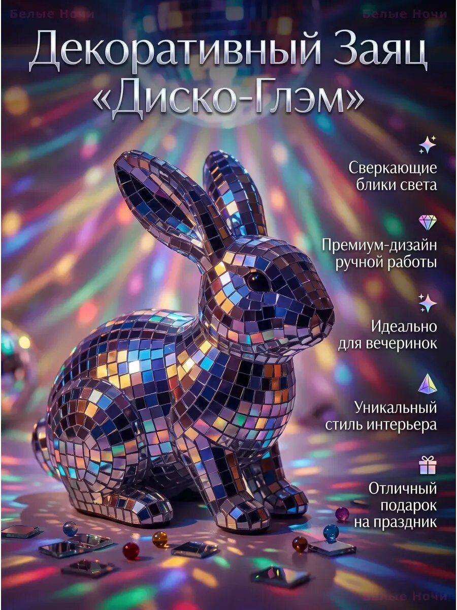 Статуэтка Заяц Диско-шар Зеркальный декор для интерьера