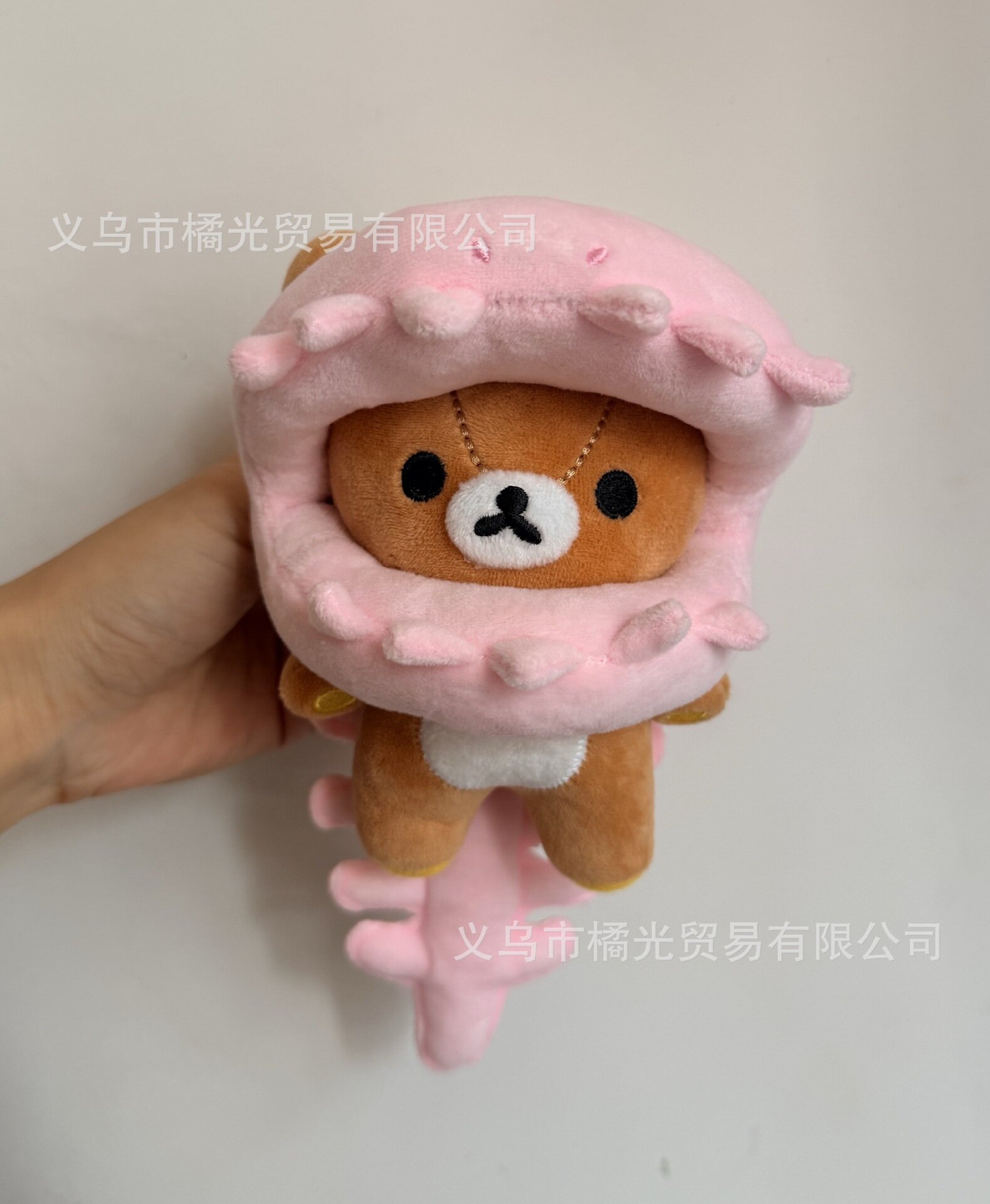 Милая мягкая плюшевая игрушка Rilakkuma на брелоке розовый динозавр капюшон 11 см Sanx