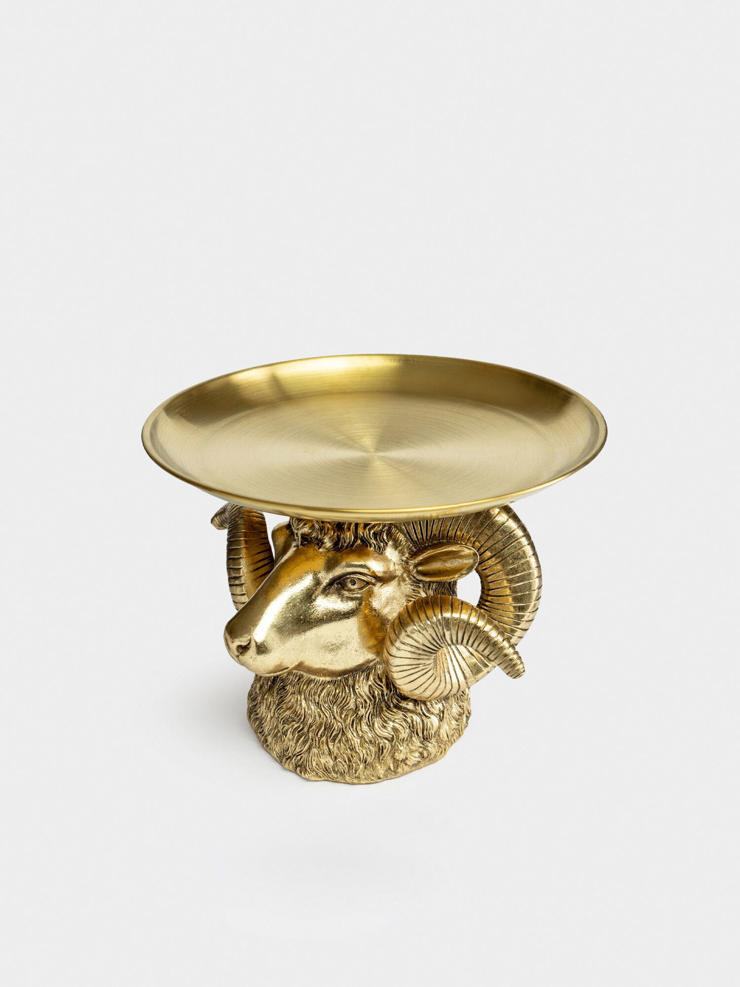 Блюдо декоративное, 27 см, полирезин/сталь, золотистое, Баран с подносом, Sheep gold, Kuchenland