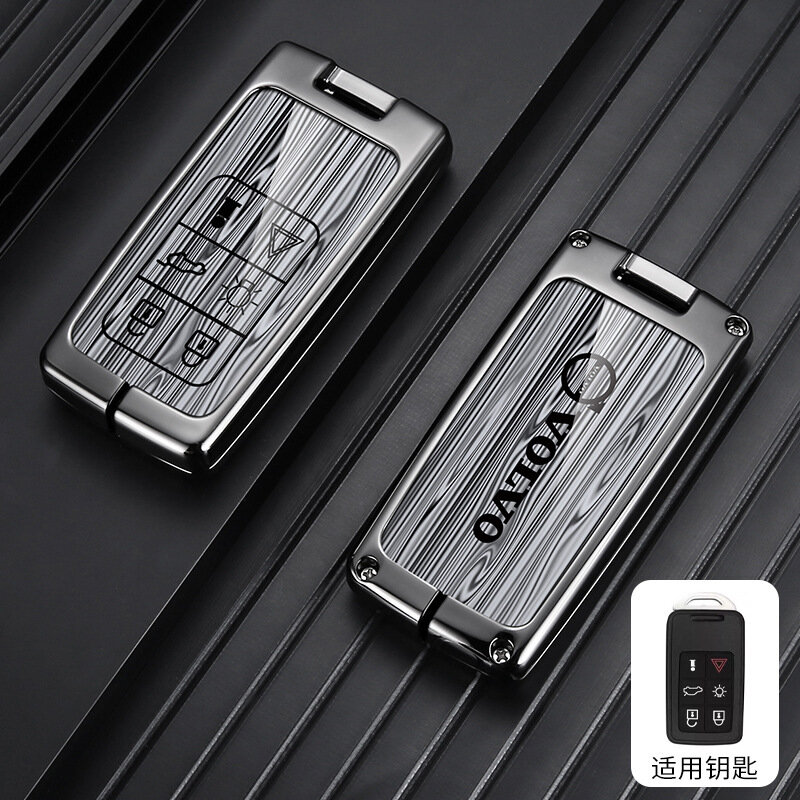 Чехол для ключа Volvo для моделей XC60/S60/V90/V40/V60/S40 - 6-кнопочный деревянный узор серый одинарная оболочка