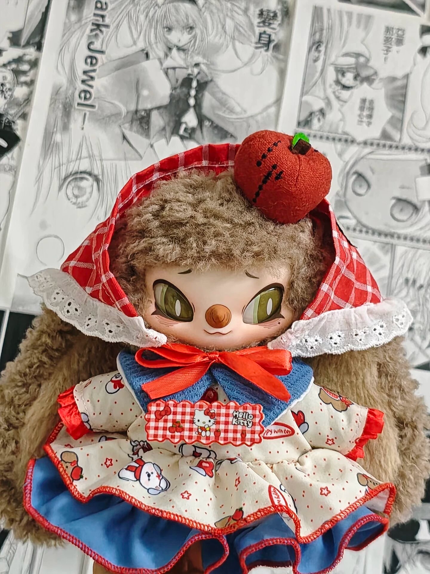 Одежда 20 см для чаепития с яблоком: платье и головной платок