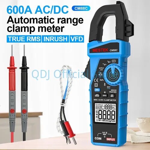 Цифровые клещи 600A True RMS, NCV, измерение AC/DC, температуры, подсветка. Обнаружение утечек