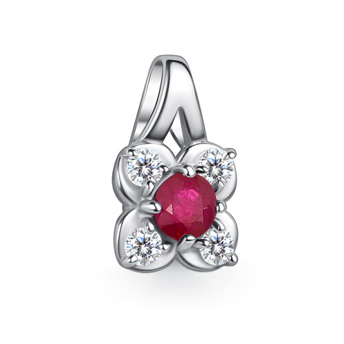 фото Подвеска diamant online, серебро, 925 проба, родирование, рубин, фианит, размер 1.5 см., розовый