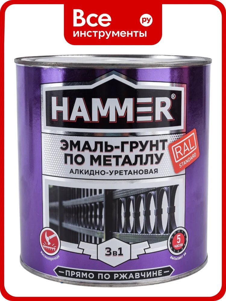 Эмаль-грунт по металлу HAMMER 3в1 АУ п/гл RAL 7040 серое окно 2,7 кг ЭК000133631