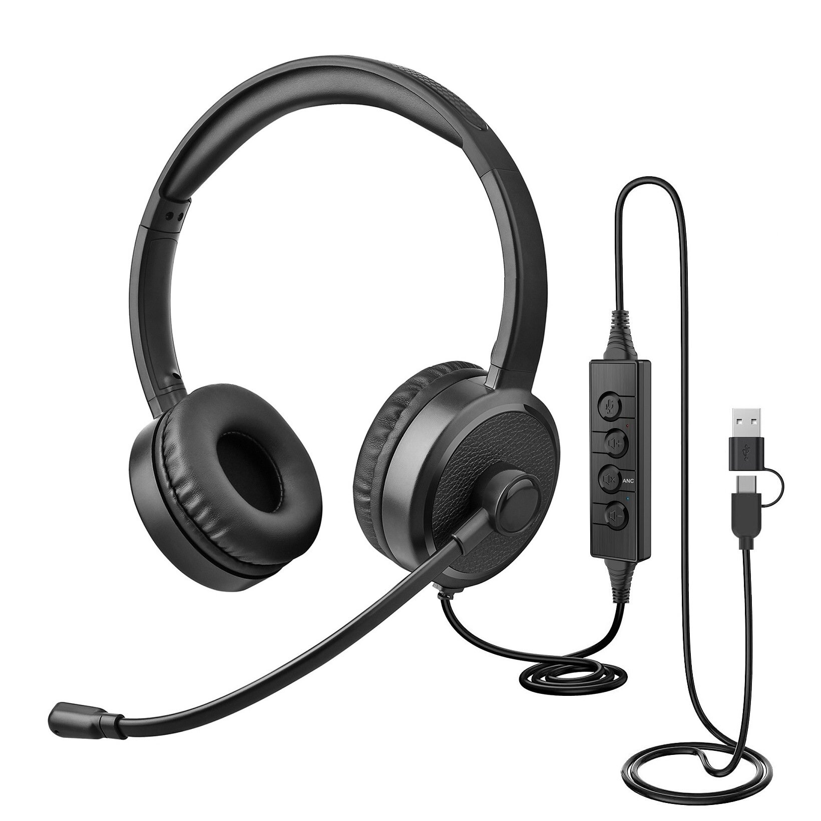 JazzAn D2CE Наголовные наушники с двойным шумоподавлением ANC+ENC USB проводные Цвет：ENC+ANC Двойное шумоподавление