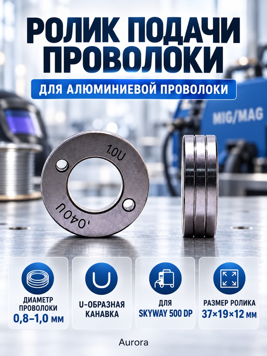 Ролик подачи алюминиевой проволоки Aurora, Ø0,8–1,0 мм, для SKYWAY 500 DP (2×4)