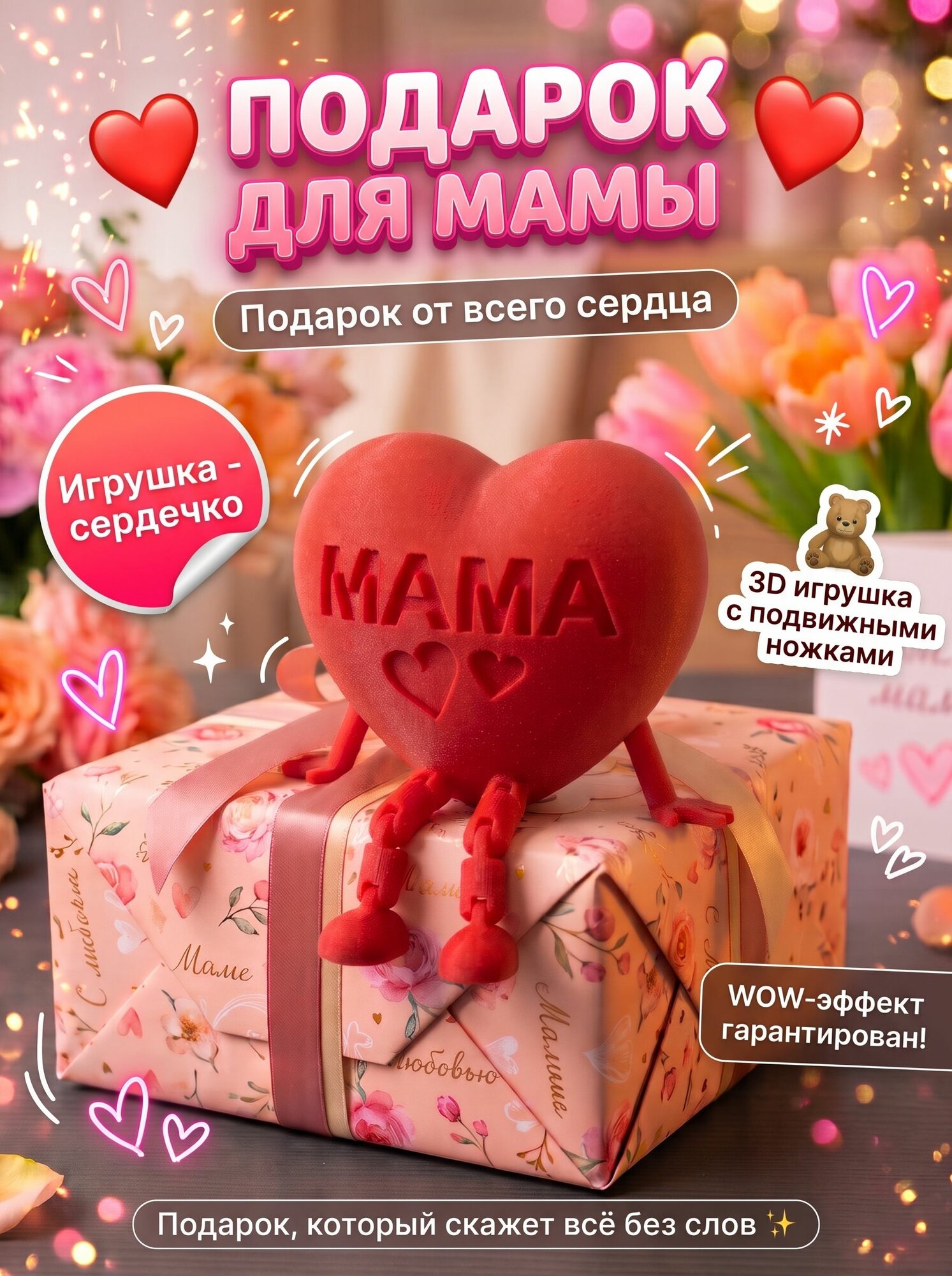 Сувенирная фигурка Сердце MAMA с ножками Оригинальный подарок на День Матери