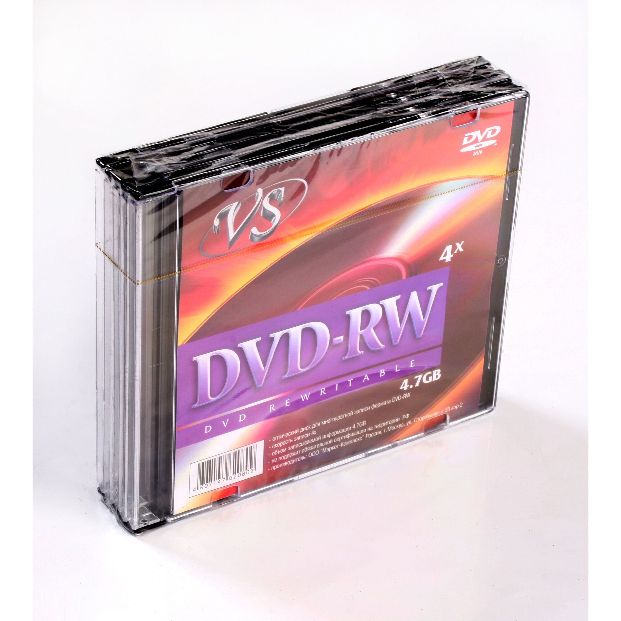 Компакт диск VS DVD-RW 4,7 GB 4x Slim (5шт)