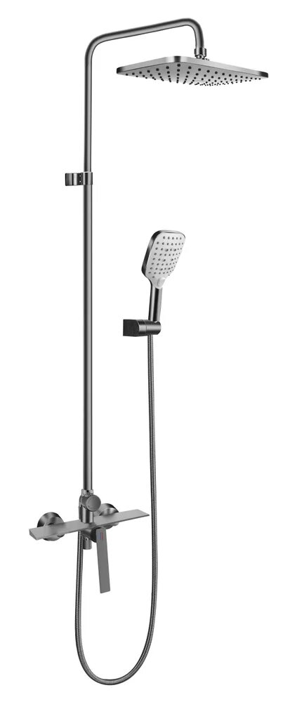 Душевая стойка Milleau Elegant MLV13223PDD-GM со смесителем, термостатическим, вороненая сталь, матовая, душевая система с тропическим душем, с лейкой, латунная, нержавеющая сталь