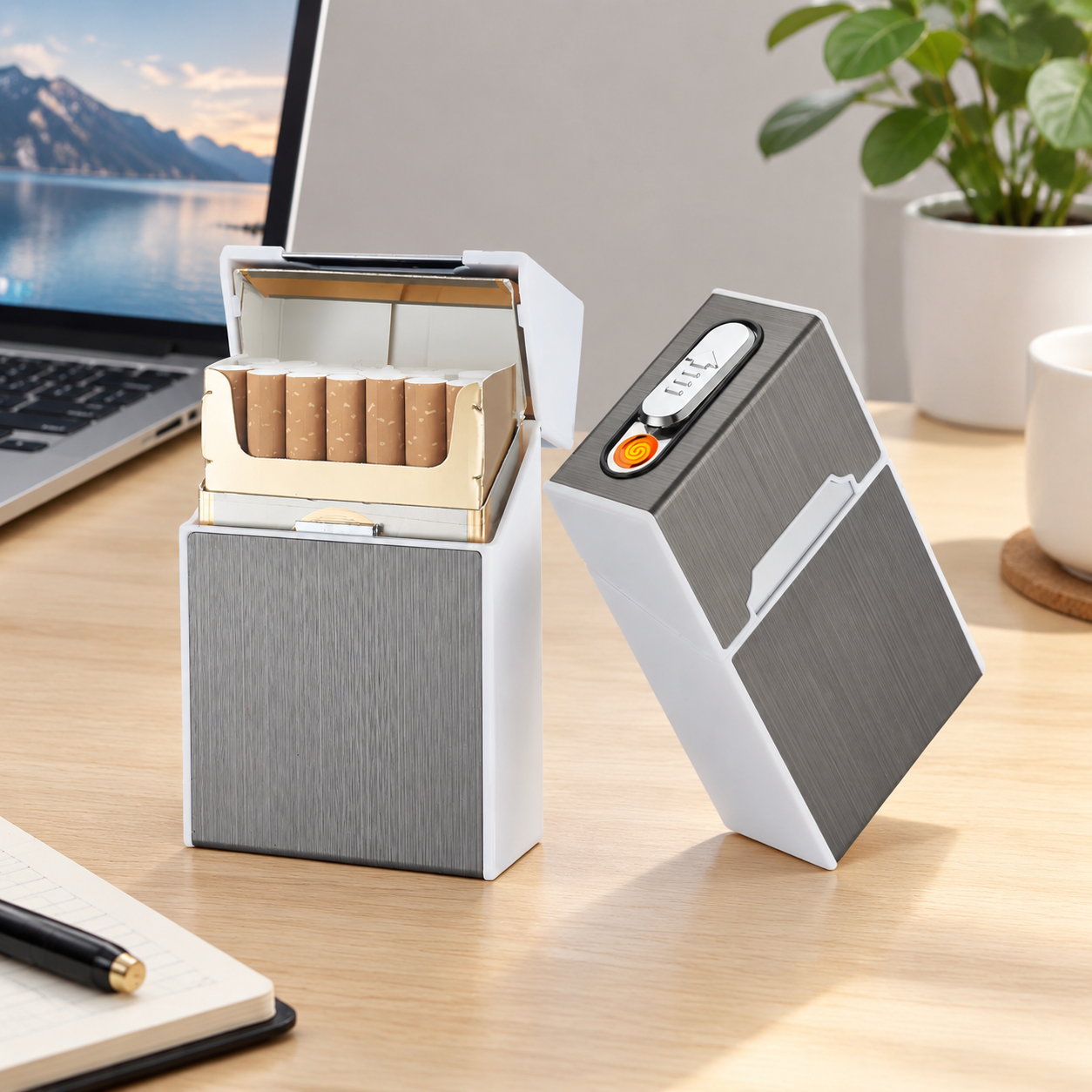 Портсигар металлический с USB зажигалкой, на магните, цвет серебро, 10х6х3 см, FatCat (Цвет товара: серебристый; Объем: 0.18 л)