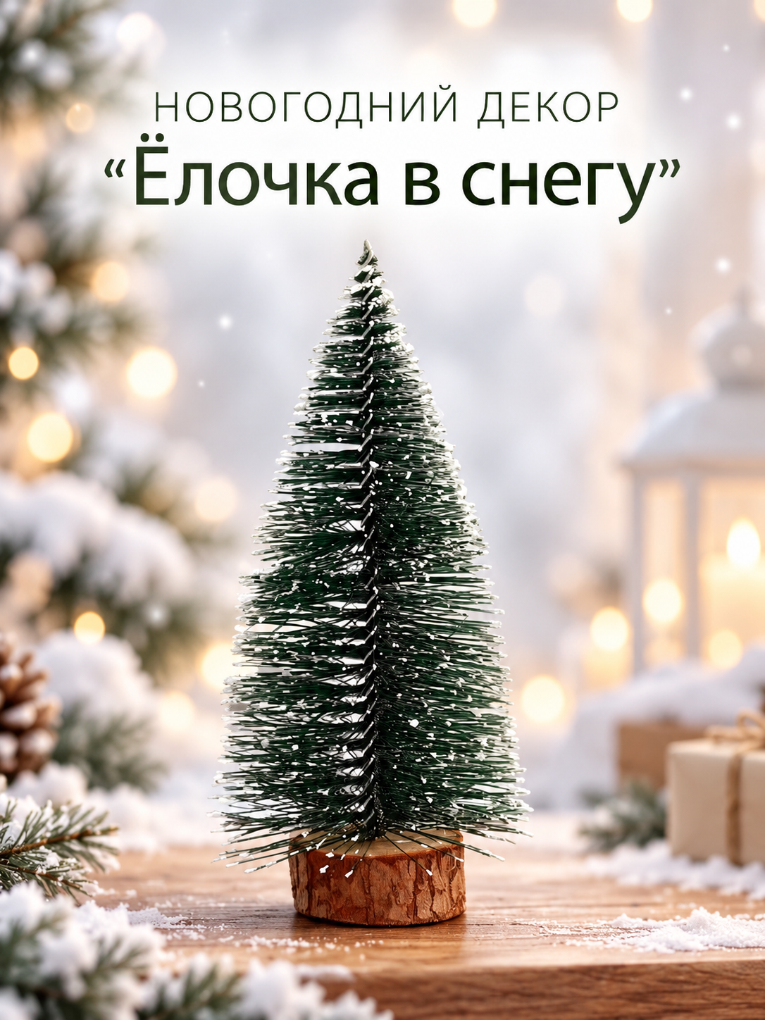 Новогодний декор "Ёлочка в снегу", дерево/пластик, 15х8 см, зеленый