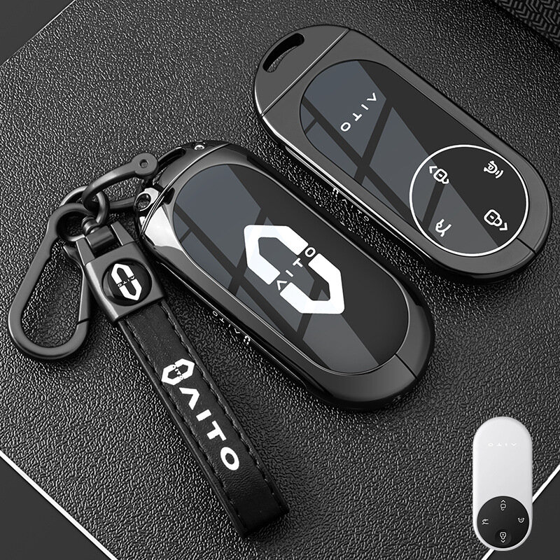 Ключевой чехол для AITO M9 B-Style с кожаным зажимом, гранатовый