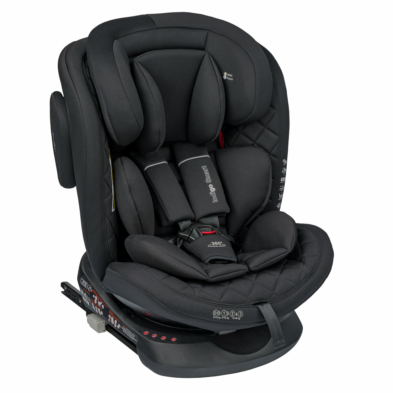 Детское автокресло Indigo Smart, группа 0/1/2/3 (до 36 кг), с рождения до 12 лет, черный