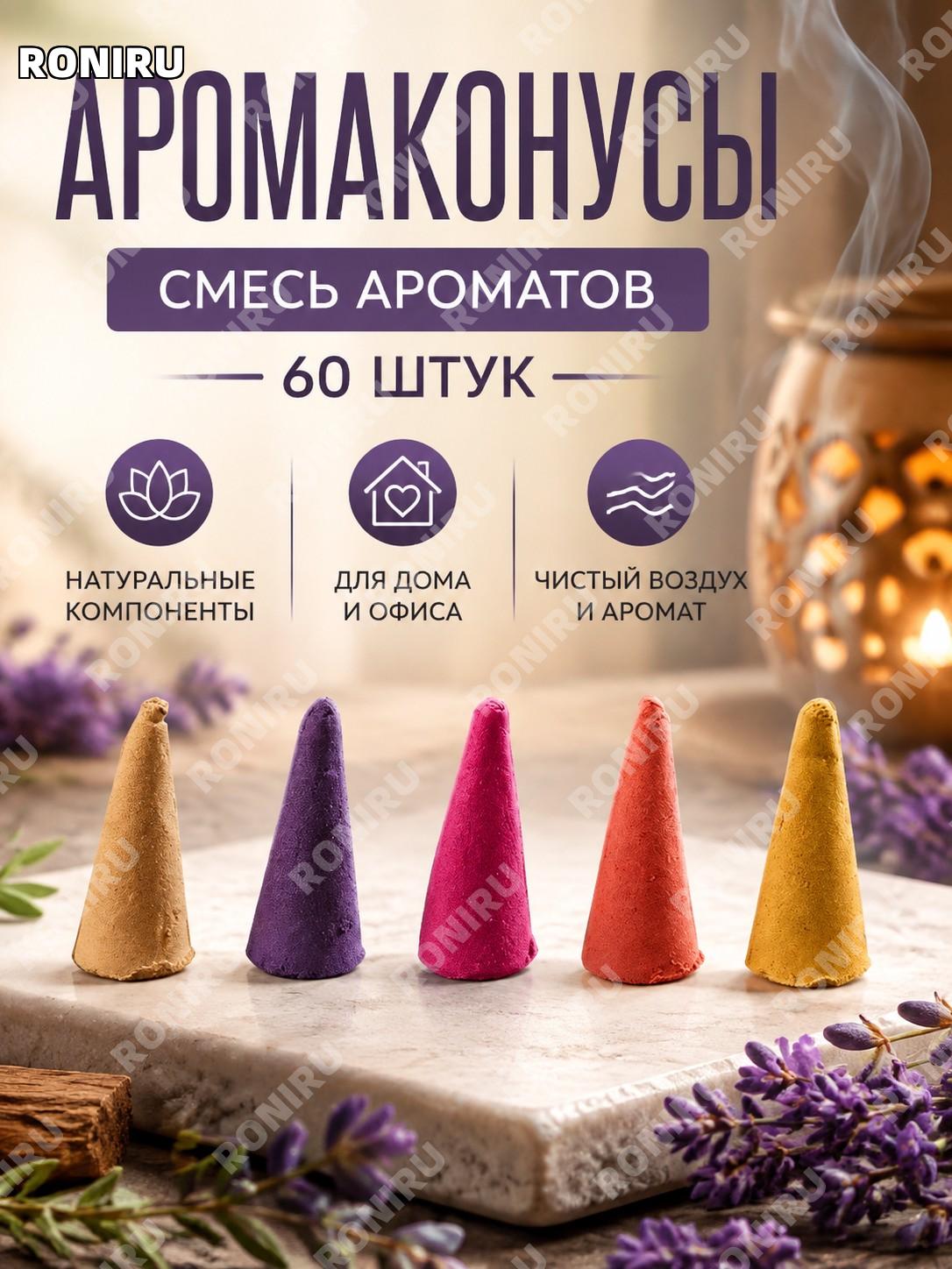 Ароматические конусы для аромалампы 60 шт, смешанный набор, домашние благовония для комнаты, туалета и спальни