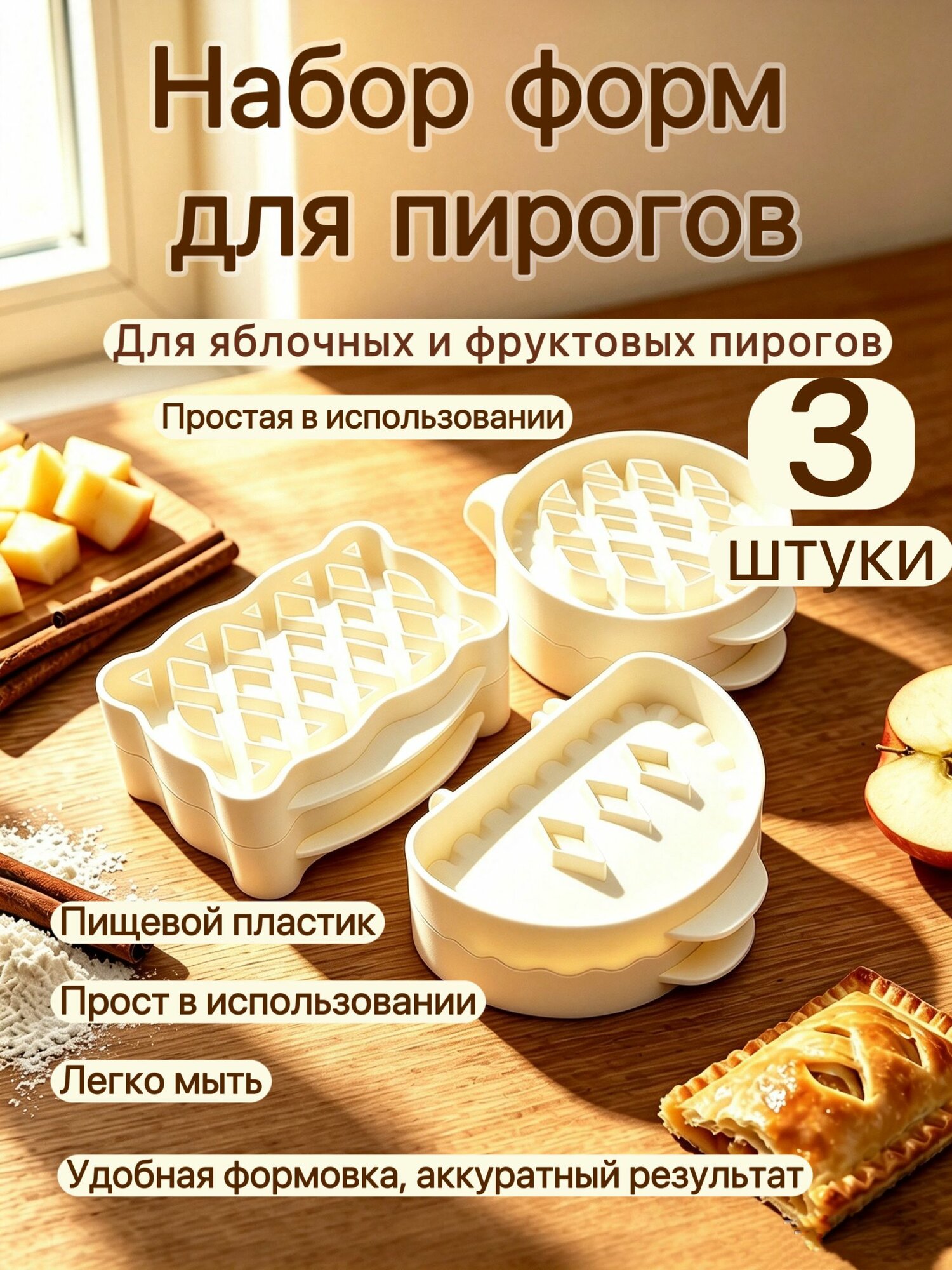 Форма для выпечки 9 см x 10 см 3 шт abs пластик круглая, овальная светло-бежевый