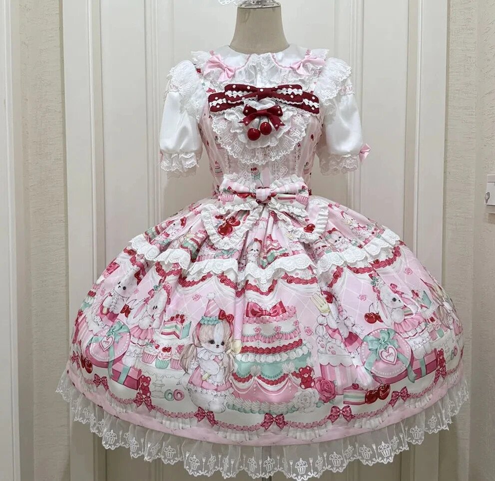 Женское платье LISM Sweet Lolita вишневый принт M, Sleeveless pink