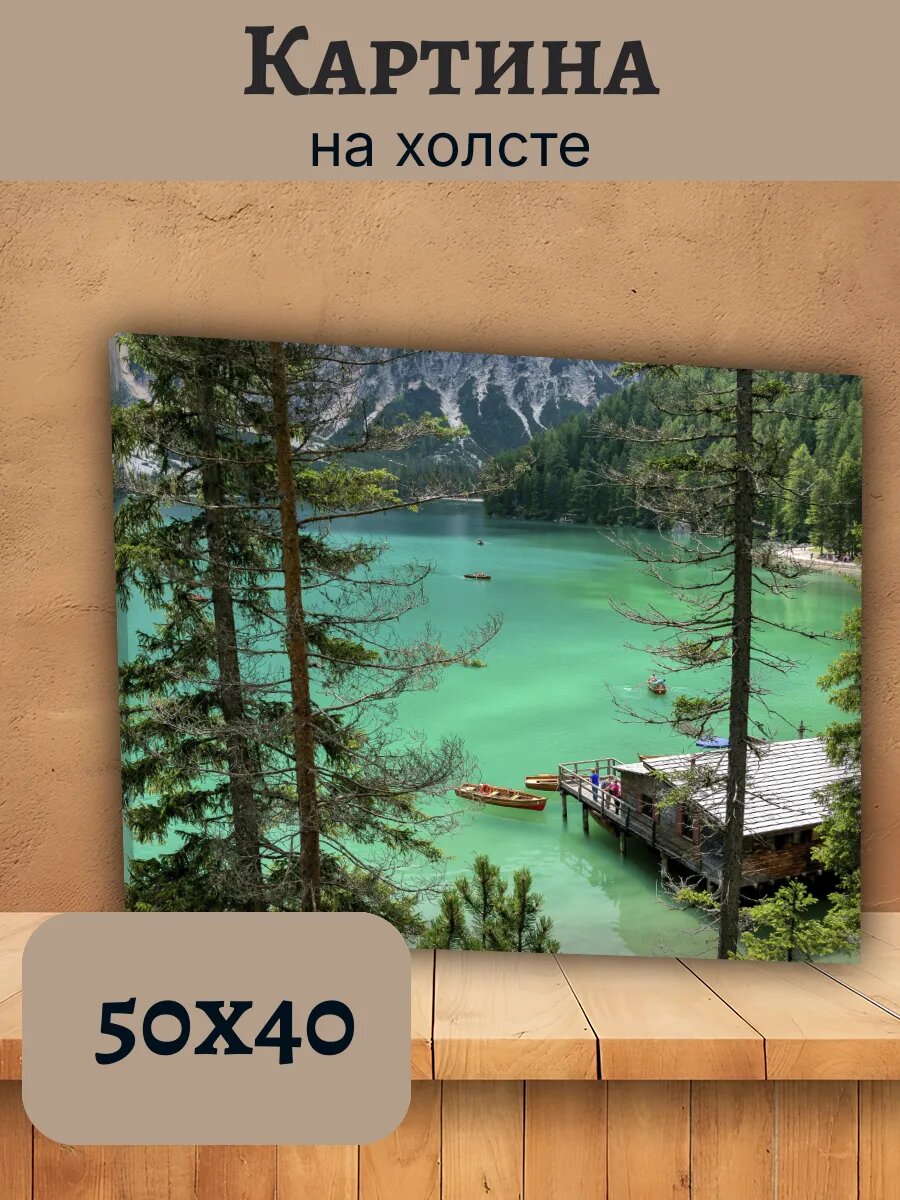 Картина Италия Italy 40x50 живописное горное озеро с елями