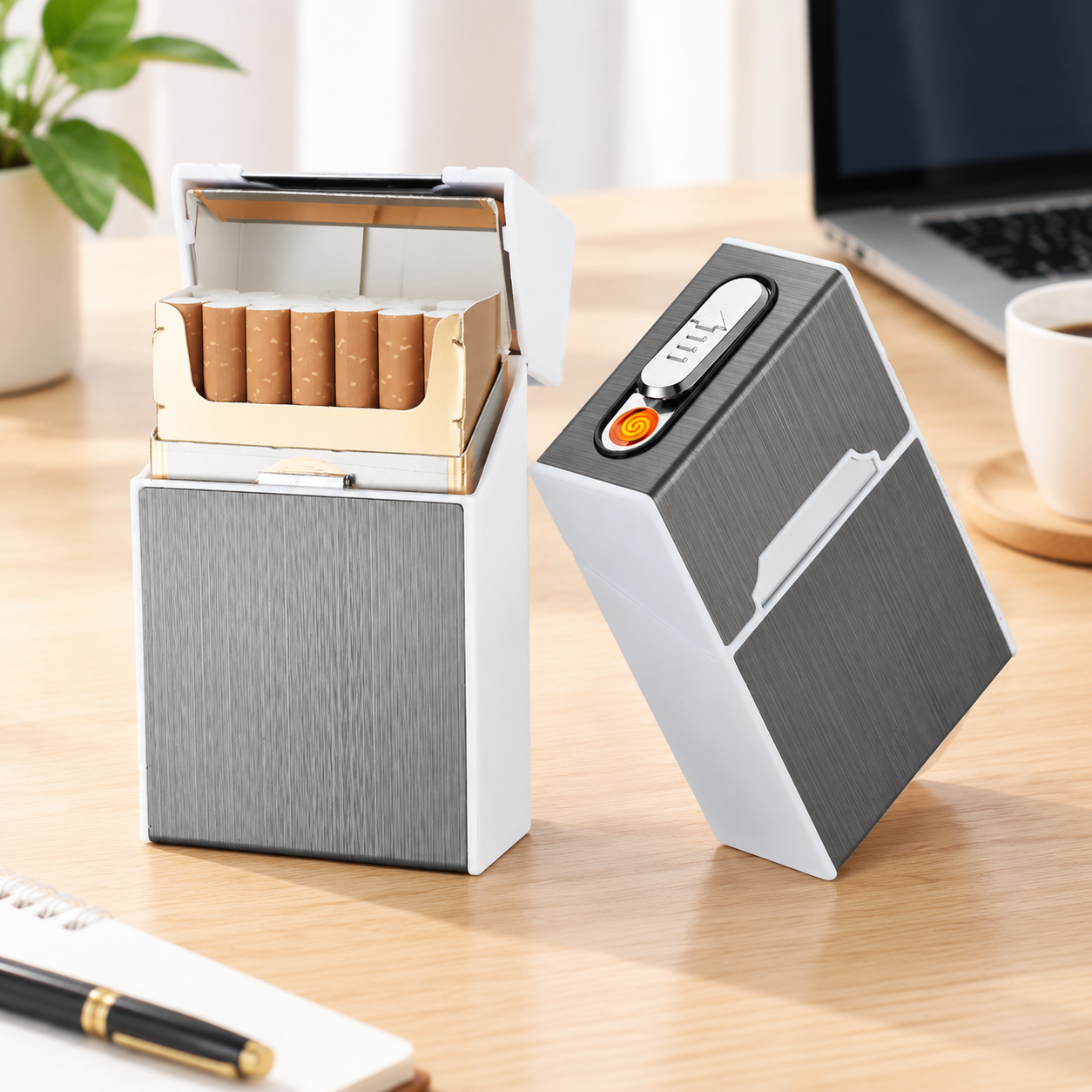 Портсигар металлический с USB зажигалкой, на магните, цвет серебро, 10х6х3 см, FatCat (Цвет товара: серебристый; Объем: 0.18 л)