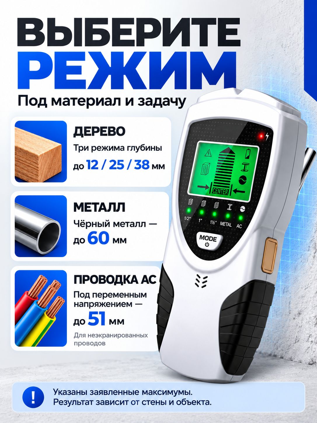 Электронный детектор скрытой проводки, металла и дерева